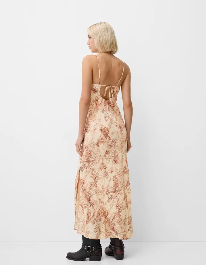 Printed midi dress with straps Printed midi dress with straps