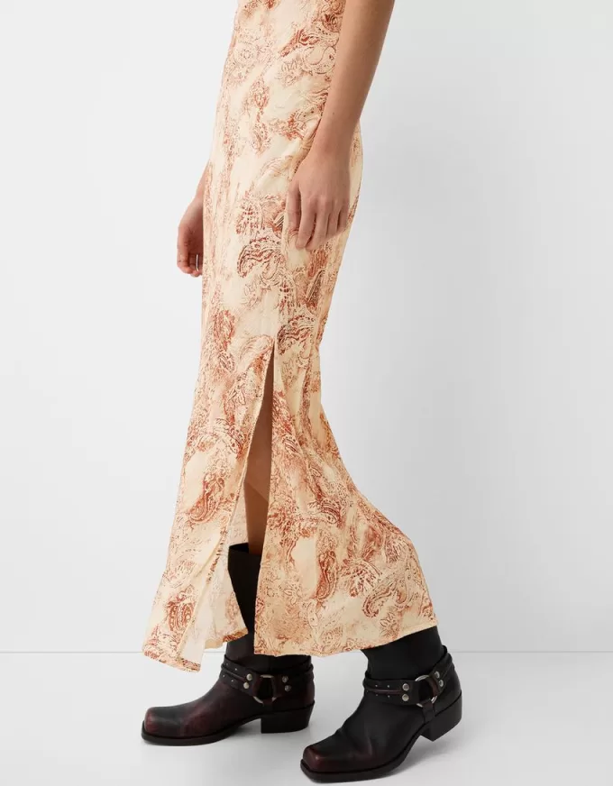 Printed midi dress with straps Printed midi dress with straps