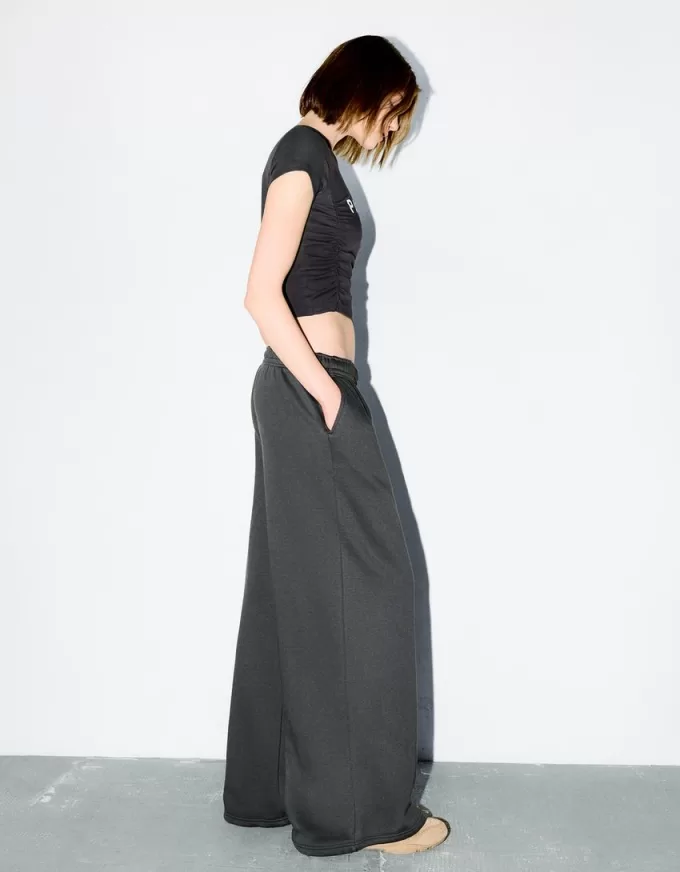 Printed short sleeve T-shirt with gathering