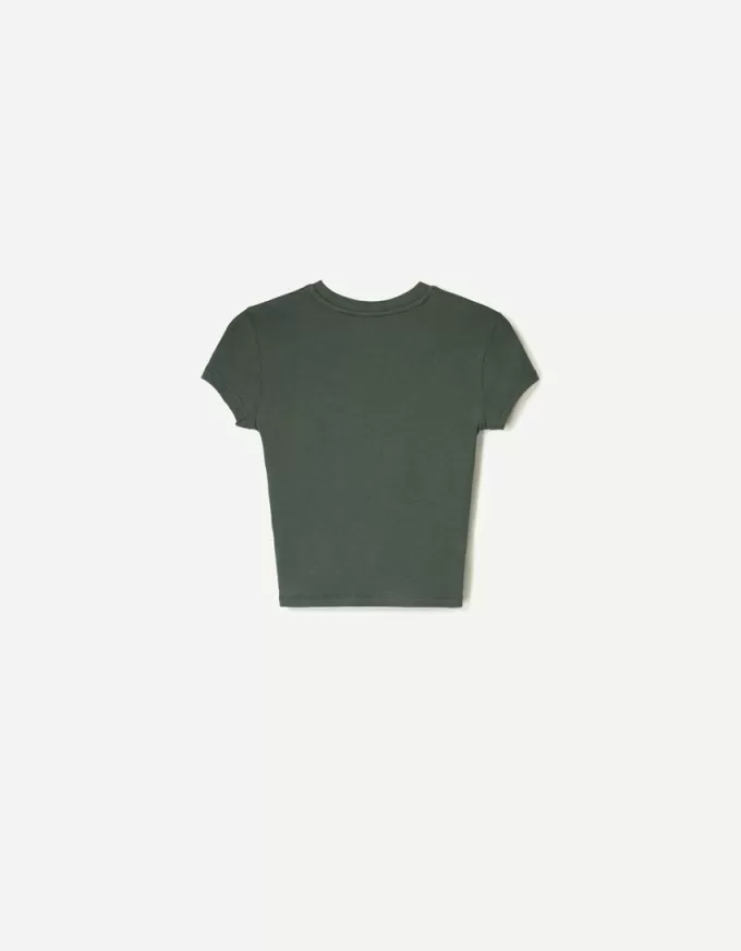 Printed short sleeve T-shirt with gathering Printed short sleeve T-shirt with gathering