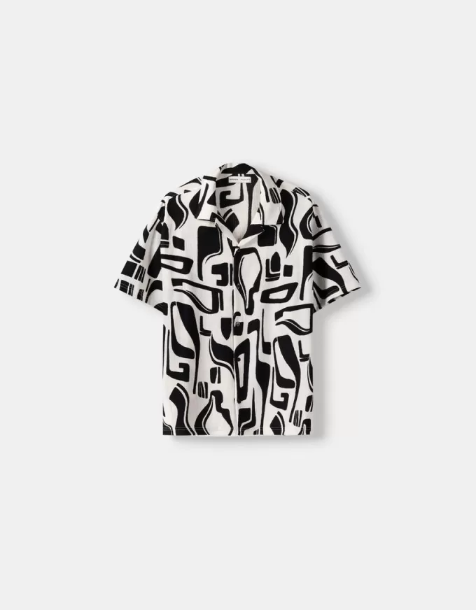 Printed short sleeve pleated shirt Printed short sleeve pleated shirt