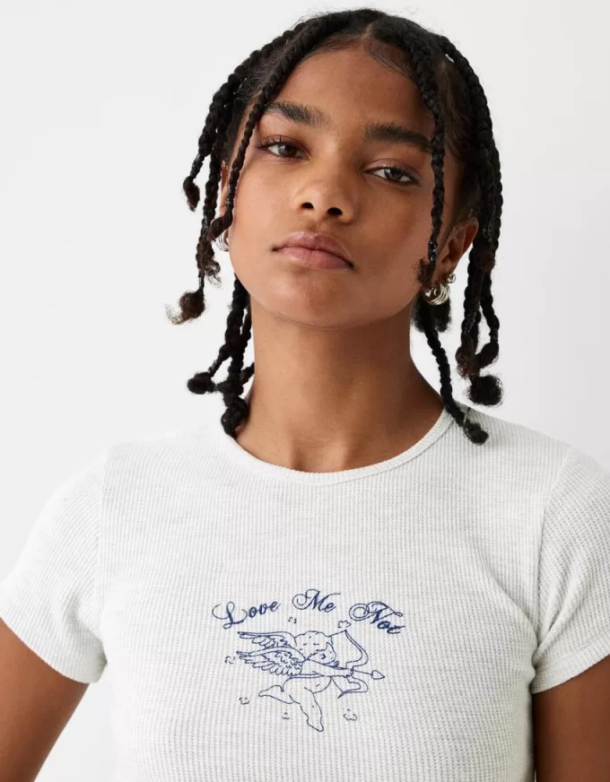 Printed short sleeve waffle knit T-shirt Printed short sleeve waffle knit T-shirt