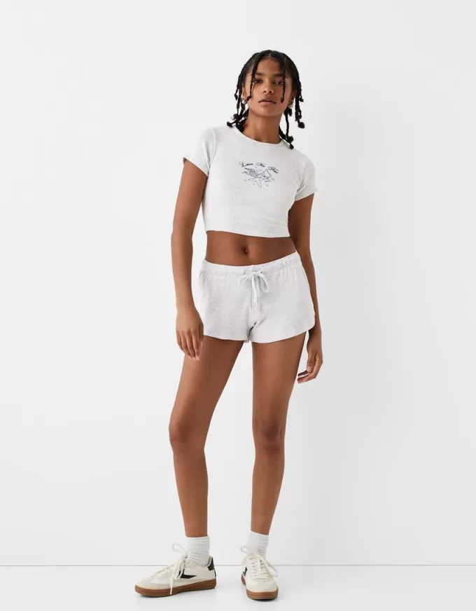 Printed short sleeve waffle knit T-shirt Printed short sleeve waffle knit T-shirt