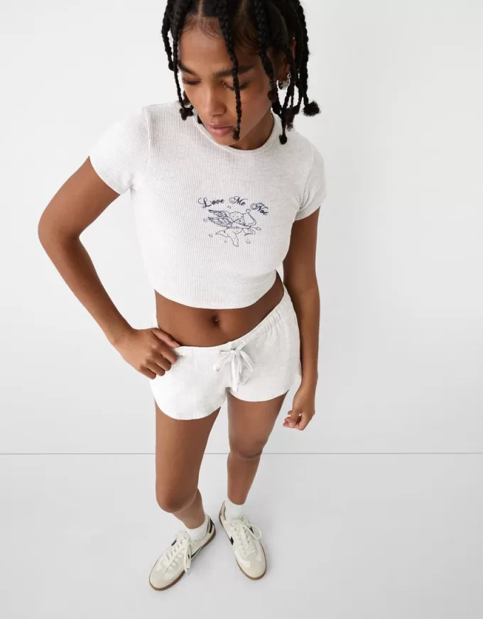 Printed short sleeve waffle knit T-shirt Printed short sleeve waffle knit T-shirt