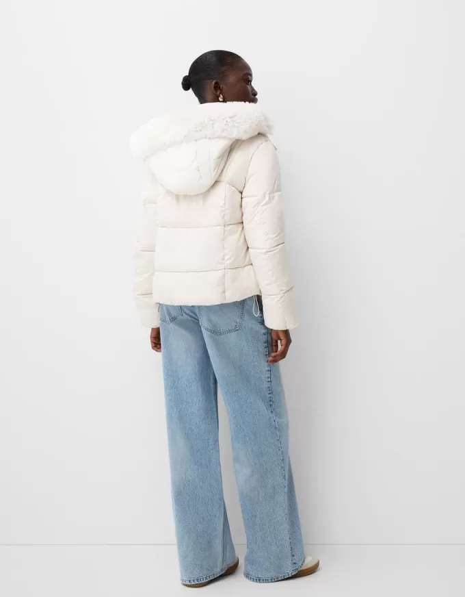 Puffer jacket with faux fur hood Puffer jacket with faux fur hood
