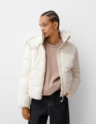Puffer jacket with faux fur hood