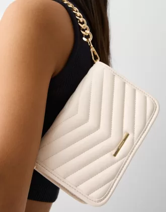 Quilted multi-way messenger bag with chain