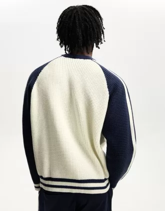 Retro sporty print textured sweater