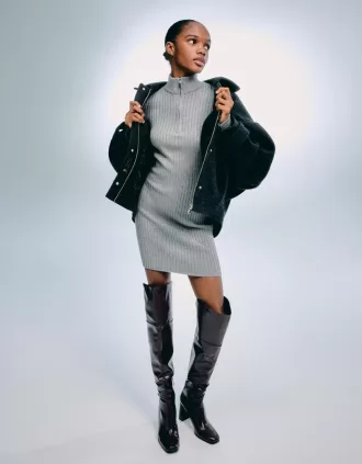 Ribbed mini dress with zipper