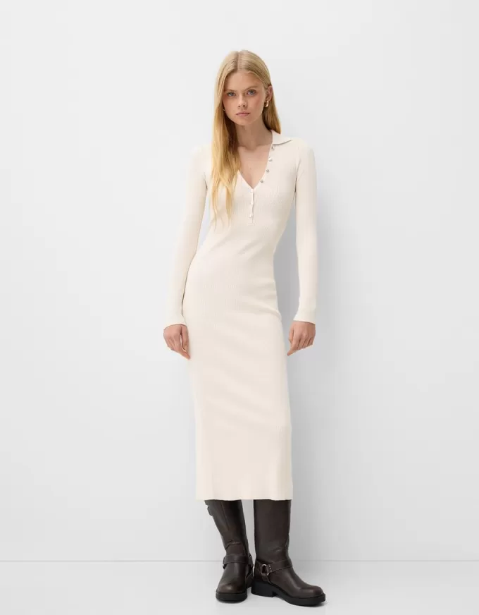 Ribbed polo collar midi dress Ribbed polo collar midi dress
