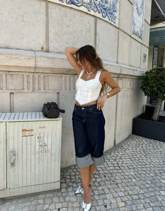 Ruffled top with Swiss embroidery