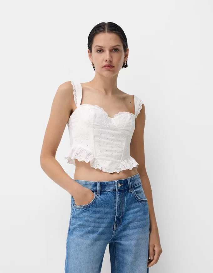 Ruffled top with Swiss embroidery