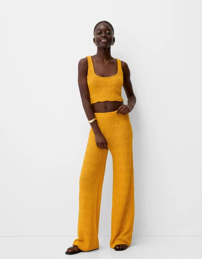 Rustic open knit flared pants Rustic open knit flared pants