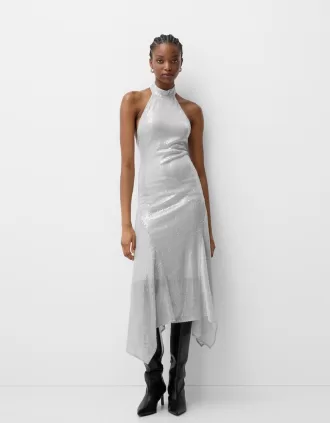Sequined halter neck midi dress