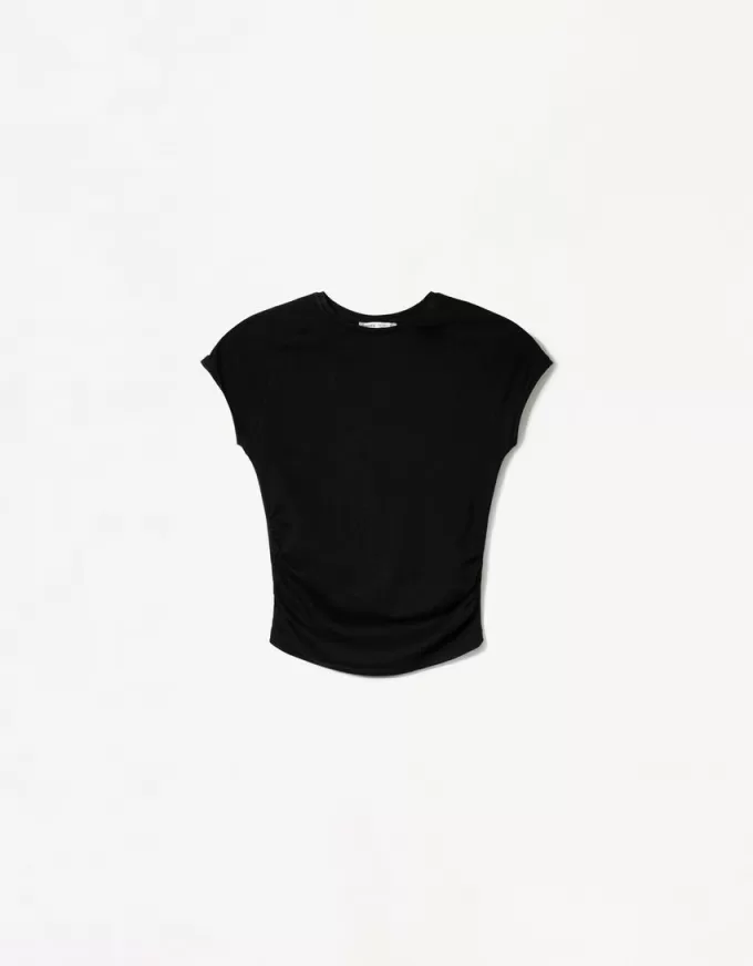 Short sleeve T-shirt with side gathering Short sleeve T-shirt with side gathering