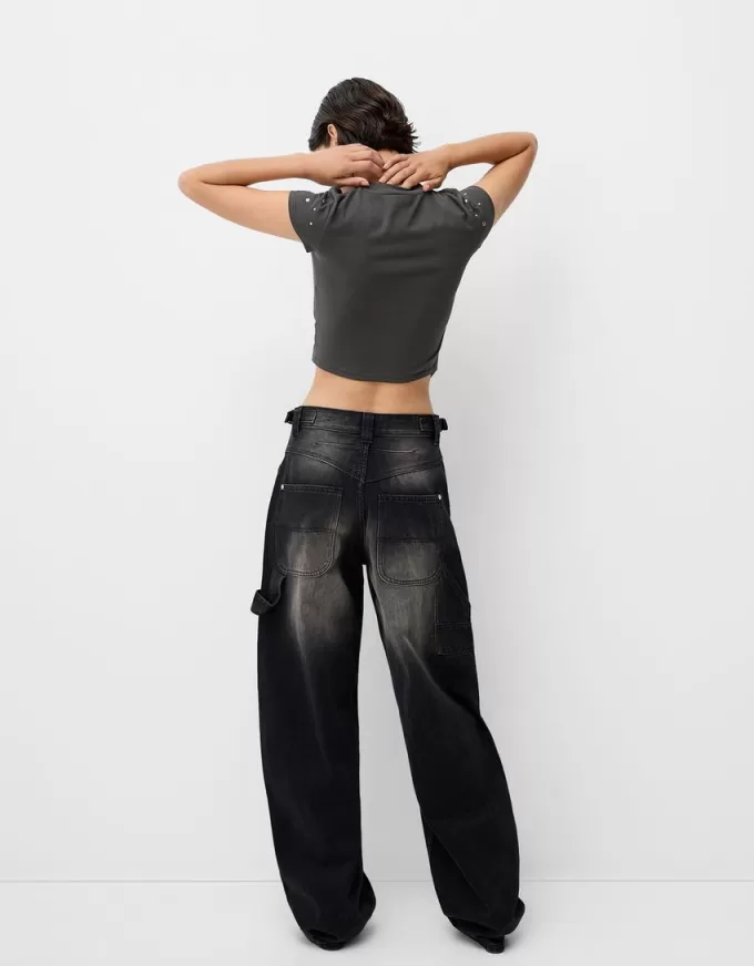 Short sleeve asymmetric T-shirt with studs Short sleeve asymmetric T-shirt with studs