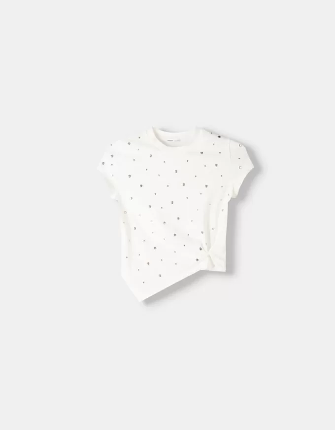 Short sleeve asymmetric T-shirt with studs Short sleeve asymmetric T-shirt with studs