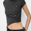 Short sleeve asymmetric T-shirt with studs Short sleeve asymmetric T-shirt with studs