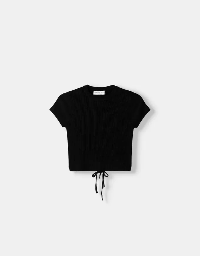 Short sleeve cut-out sweater with ties