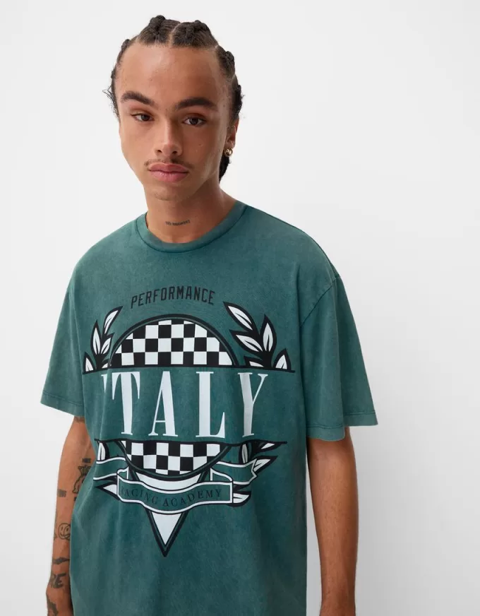 Short sleeve faded-effect T-shirt with a print Short sleeve faded-effect T-shirt with a print