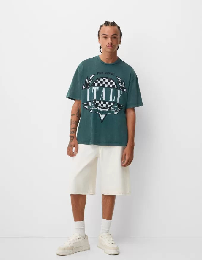 Short sleeve faded-effect T-shirt with a print Short sleeve faded-effect T-shirt with a print