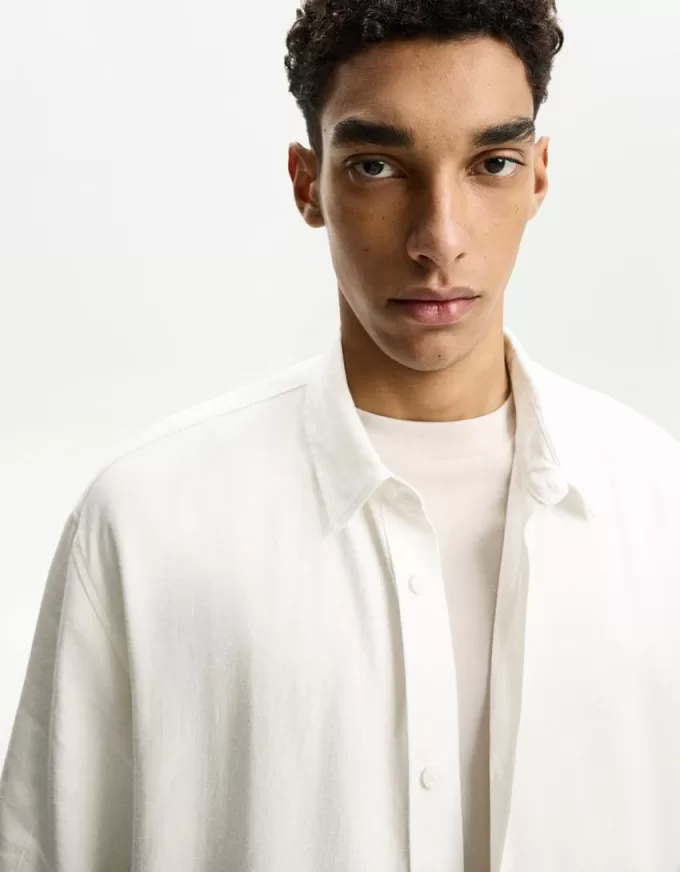 Short sleeve linen blend shirt