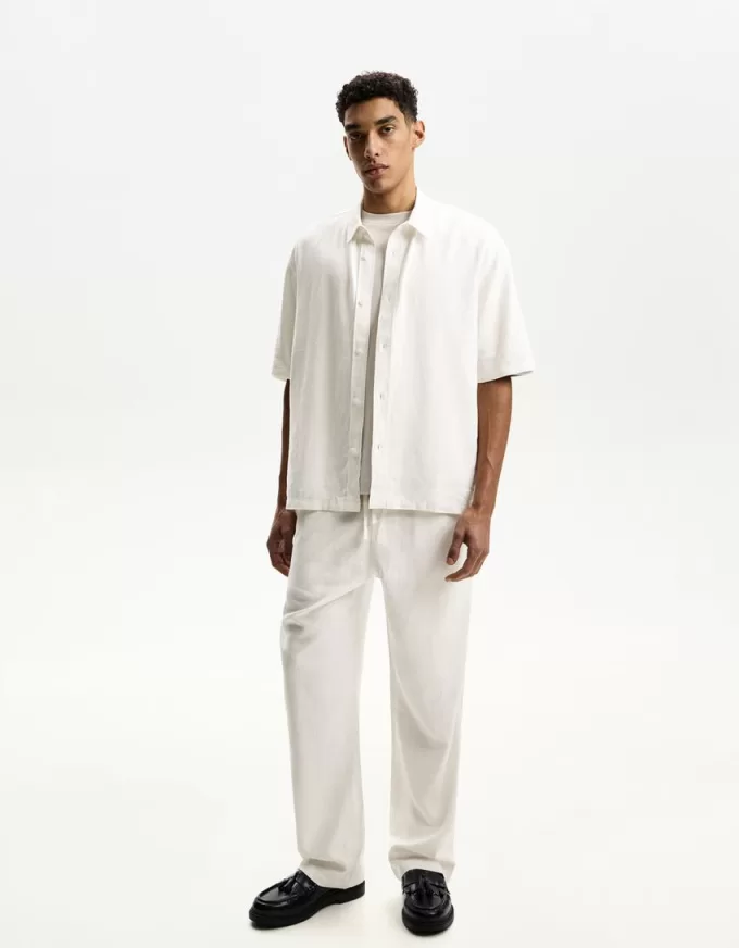 Short sleeve linen blend shirt