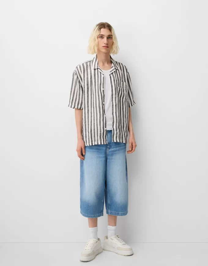 Short sleeve linen blend shirt