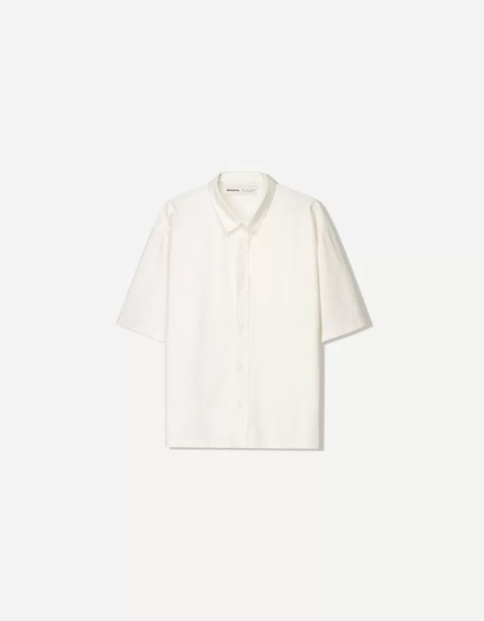 Short sleeve linen blend shirt