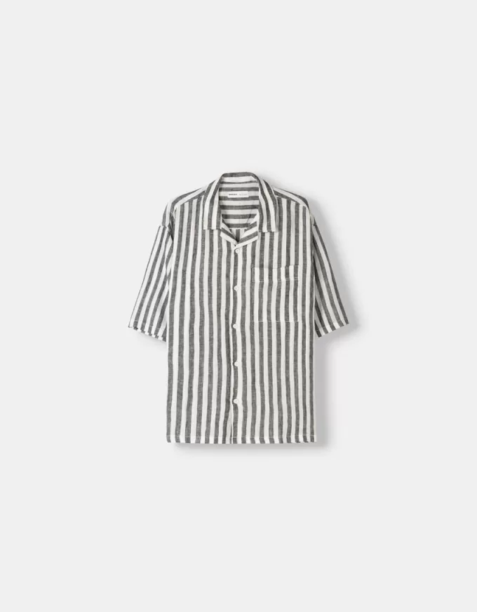 Short sleeve linen blend shirt