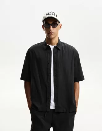 Short sleeve linen blend shirt