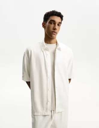 Short sleeve linen blend shirt