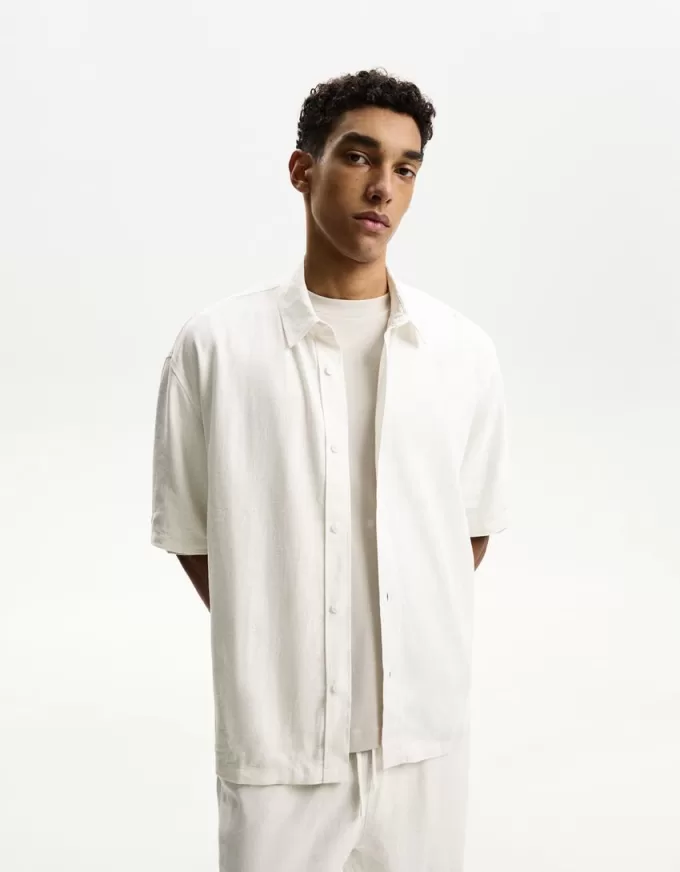 Short sleeve linen blend shirt