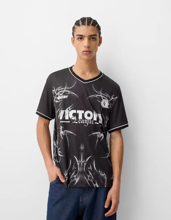 Short sleeve mesh printed T-shirt Short sleeve mesh printed T-shirt