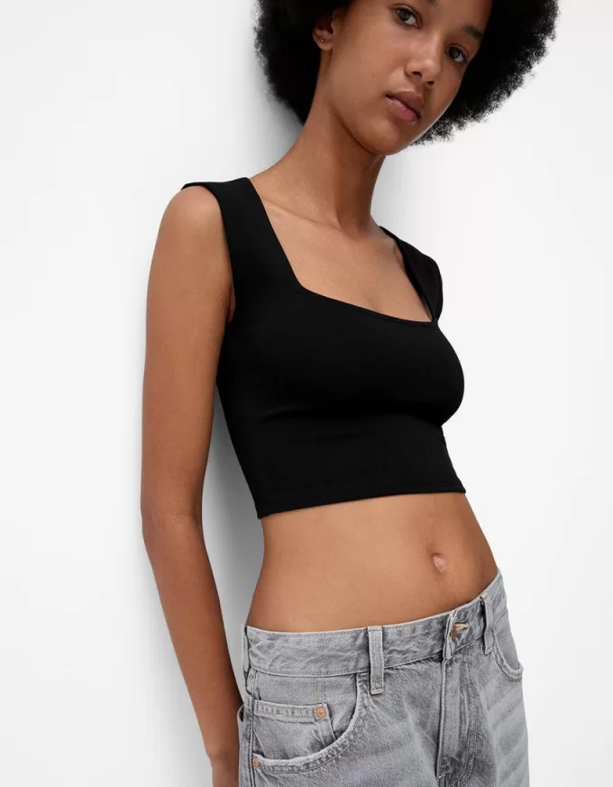 Sleeveless T-shirt with square neckline Sleeveless T-shirt with square neckline