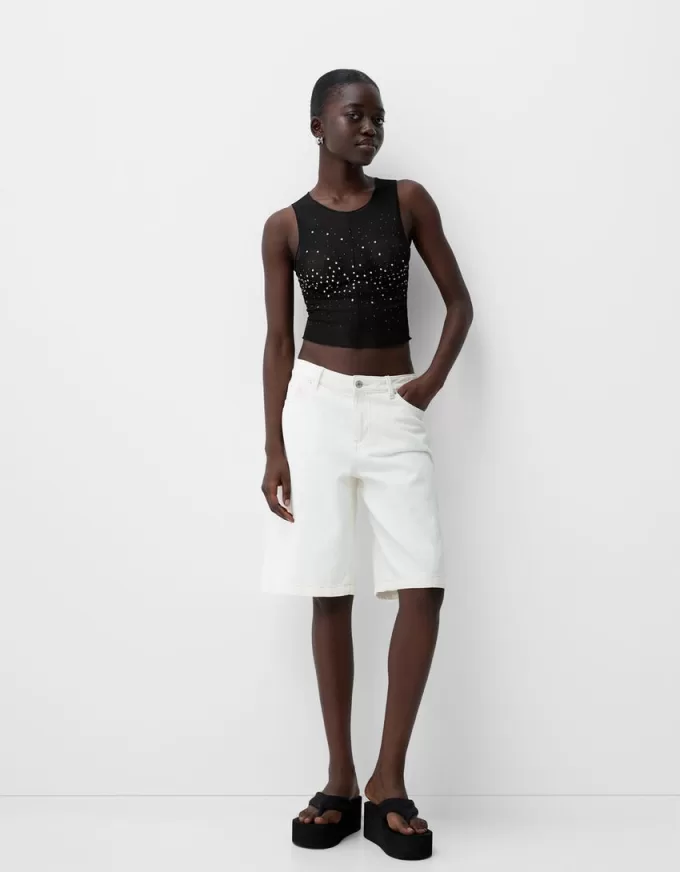 Sleeveless rhinestone tulle T-shirt Sleeveless rhinestone tulle T-shirt