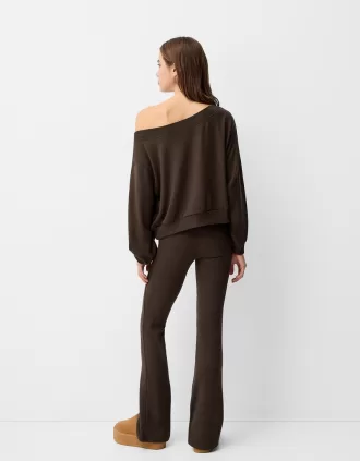Soft touch asymmetric neck sweater