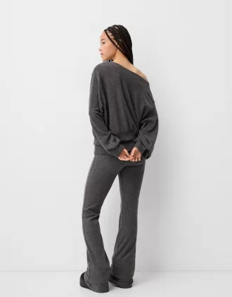 Soft touch asymmetric neck sweater