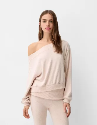 Soft touch asymmetric neck sweater