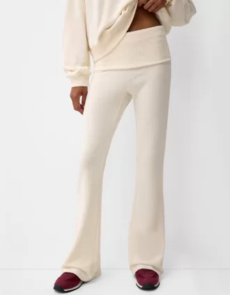 Soft touch flared pants with fold-over waist