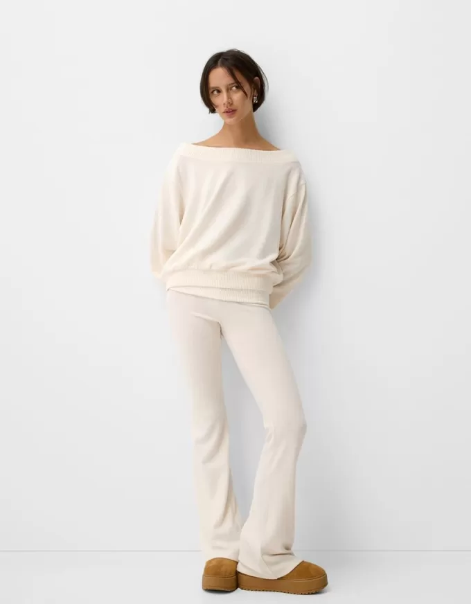 Soft touch flared pants with fold-over waist Soft touch flared pants with fold-over waist