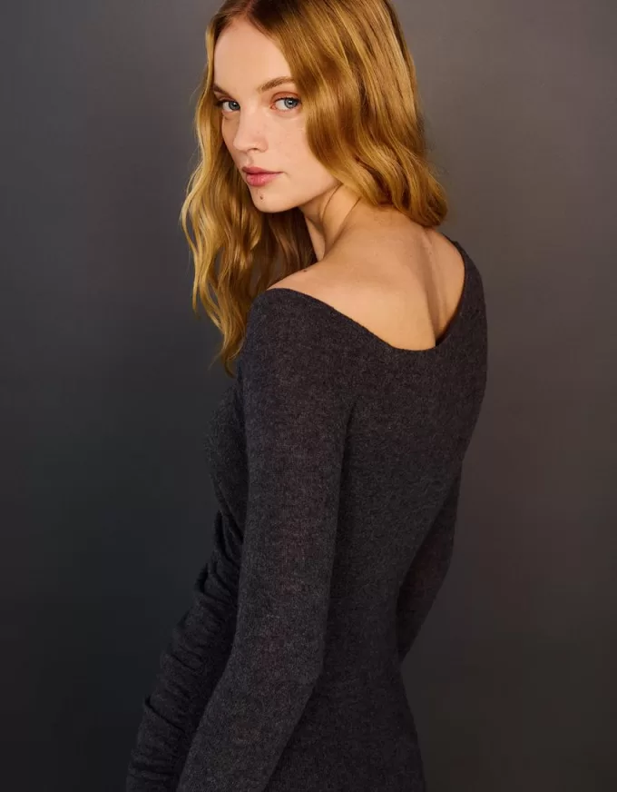 Soft touch mini dress with an asymmetric neckline Soft touch mini dress with an asymmetric neckline