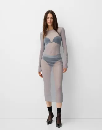 Sparkly mesh midi skirt