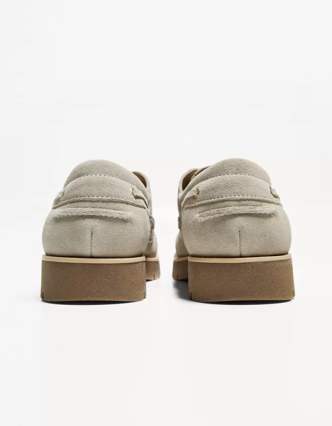 Split leather deck shoes with keyring detail Split leather deck shoes with keyring detail