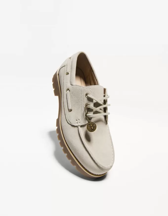 Split leather deck shoes with keyring detail Split leather deck shoes with keyring detail