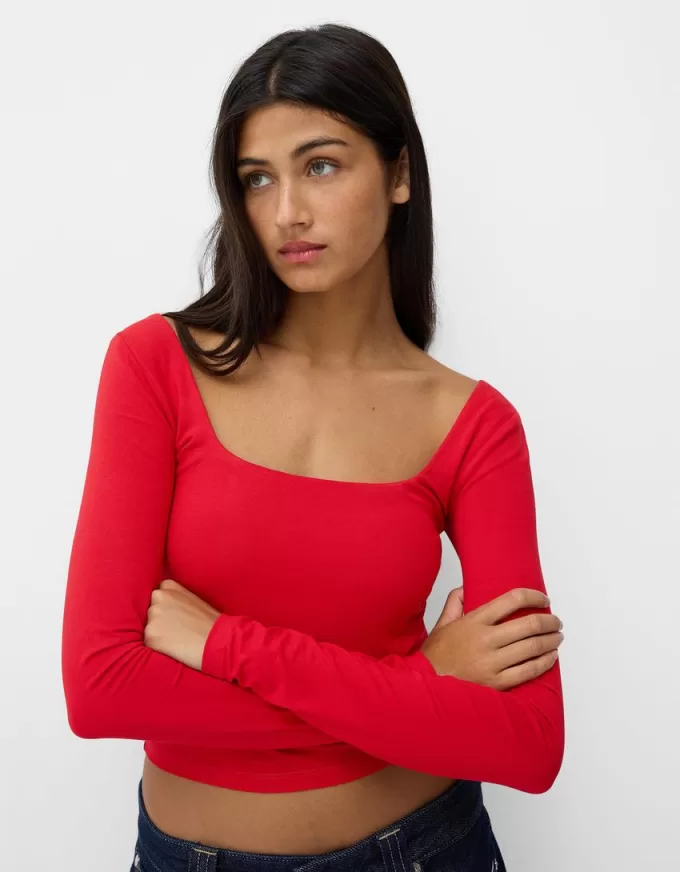 Square neckline long sleeve T-shirt Square neckline long sleeve T-shirt