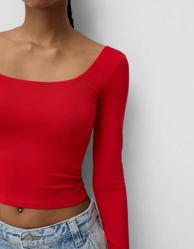 Square neckline long sleeve T-shirt Square neckline long sleeve T-shirt