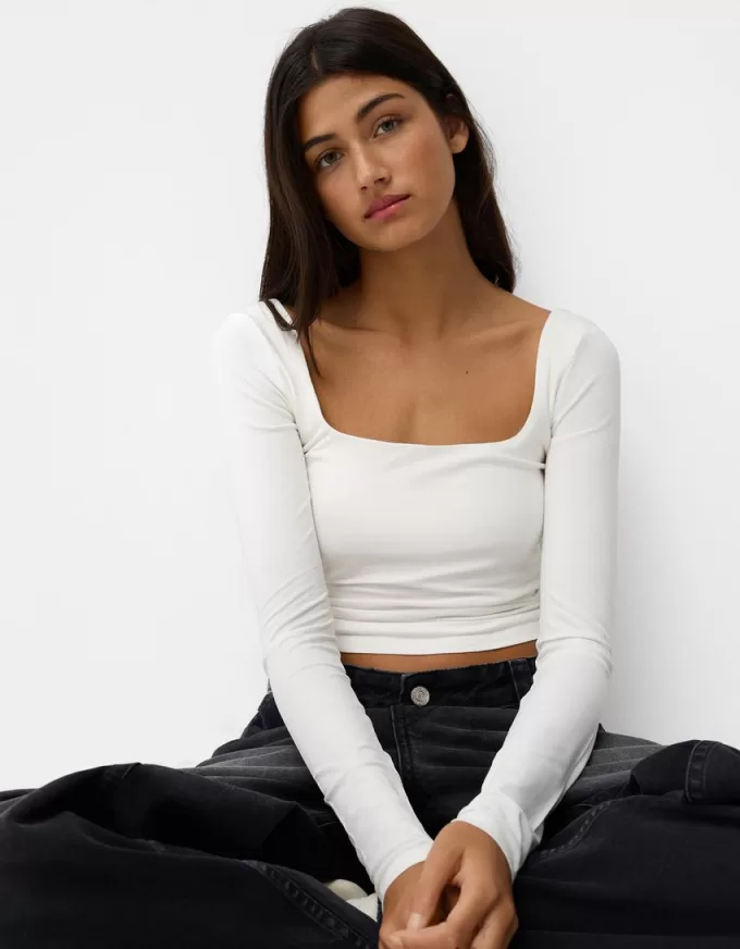 Square neckline long sleeve T-shirt Square neckline long sleeve T-shirt