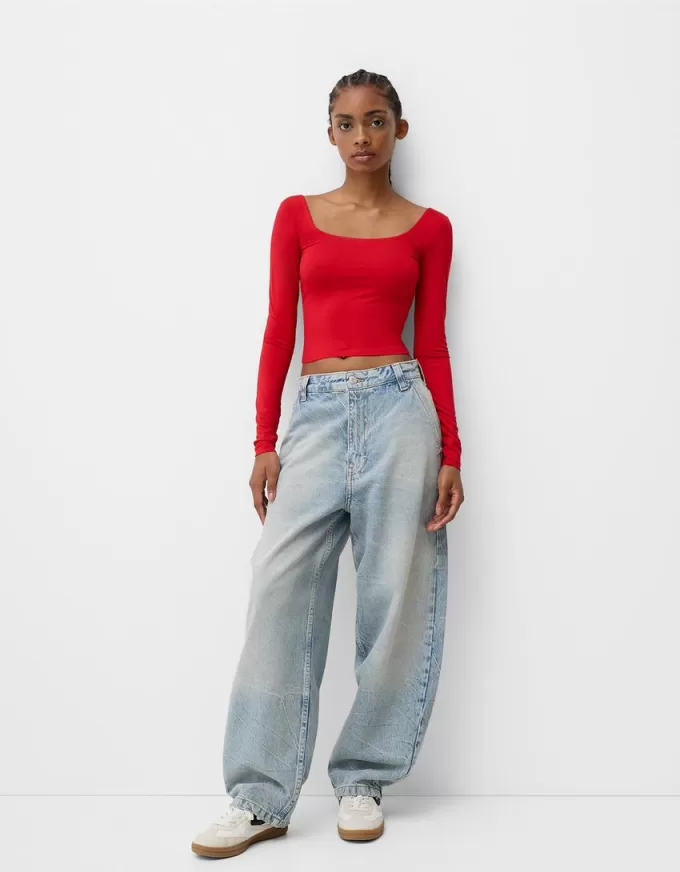 Square neckline long sleeve T-shirt Square neckline long sleeve T-shirt