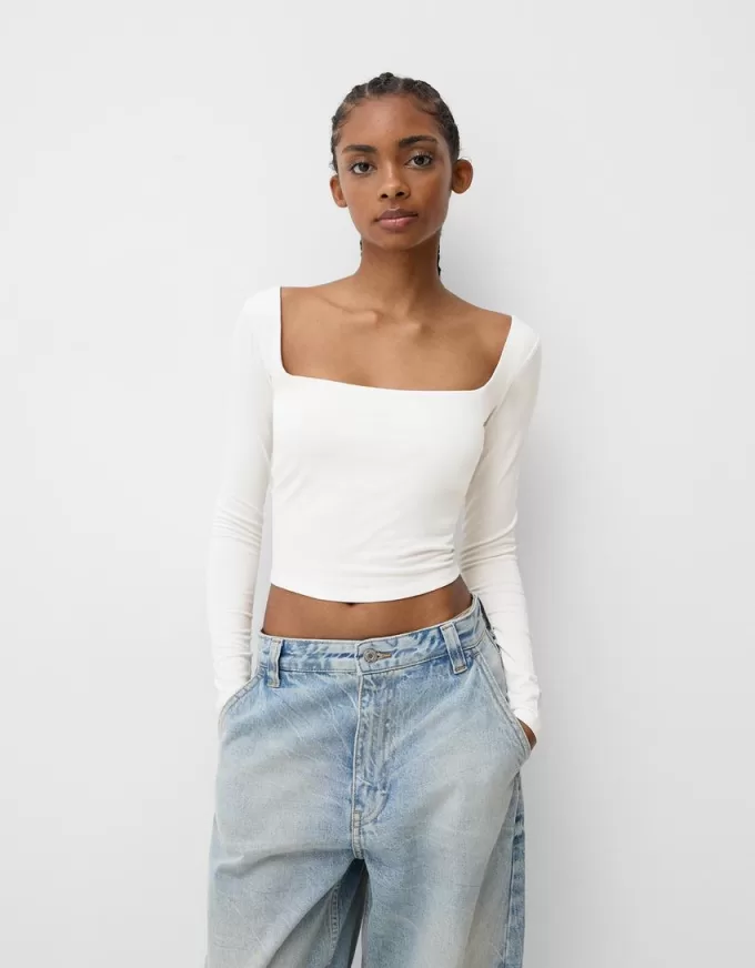 Square neckline long sleeve T-shirt Square neckline long sleeve T-shirt